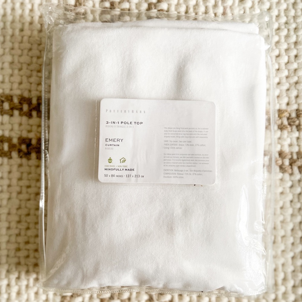 Pottery Barn Emery Linen Curtain 3 In 1 Pole Top 50”x84” White Set of 4